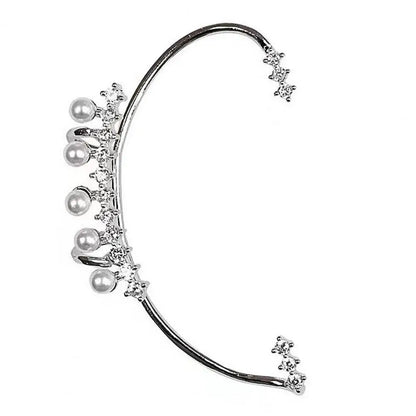 Cuff d’oreille pour femme avec fausse perle – bijou d’oreille élégant orné de strass et de fausses perles, clip antidérapant en acier inoxydable, style grimpeur pour femme.
